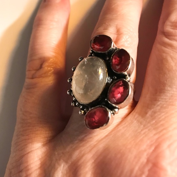 Rose Quartz Garnet 925 Sterling Silver Ring - Picture 1 of 4